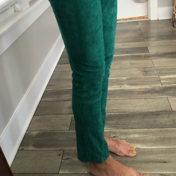 STOULS 100% lambskin leather designer pants, emerald green, Size S - Picture 8 of 13